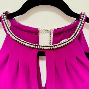 Cache halter fitted dress with rhinestone neck, hot pink, Size S